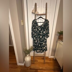 torrid Dark Green Floral Mini Dress with Cream Flowers